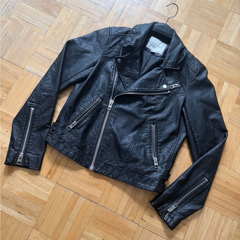 American Eagle Black Leather Biker Jacket